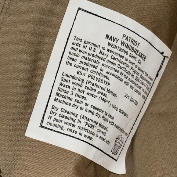 Patriot Navy Windbreaker Men’s Government Issued Full Zip Tan Large Talon Zipper - Picture 9 of 11